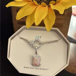 Rhodium Plating Necklace with Peach Fire Opal